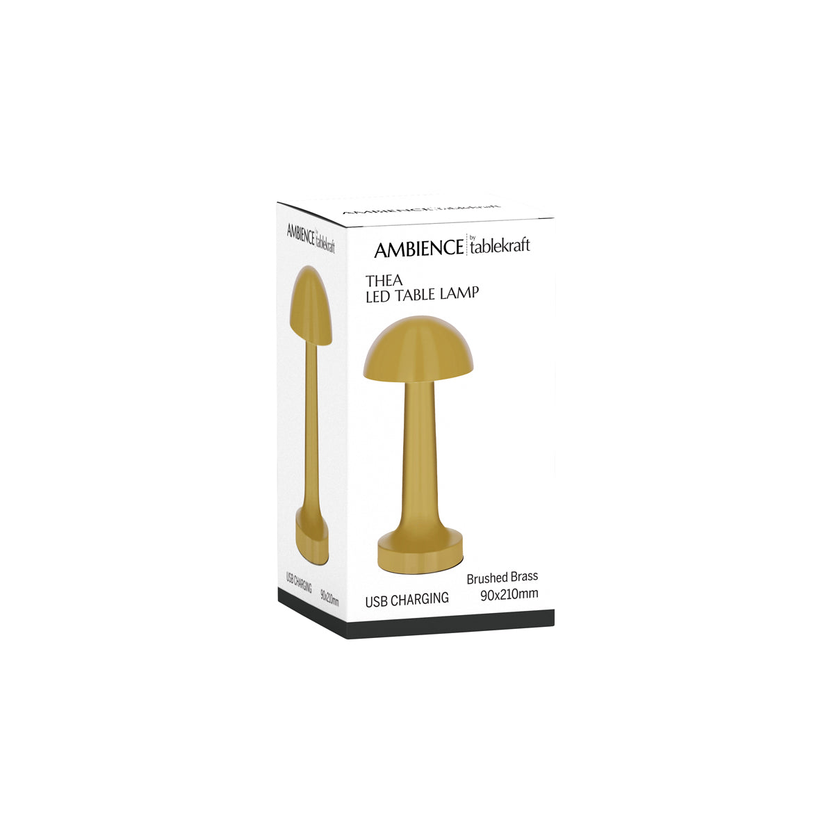 1000120 Tablekraft Ambience Thea Cordless LED Table Lamp Brushed Brass 90x210mm Tomkin Australia Hospitality Supplies