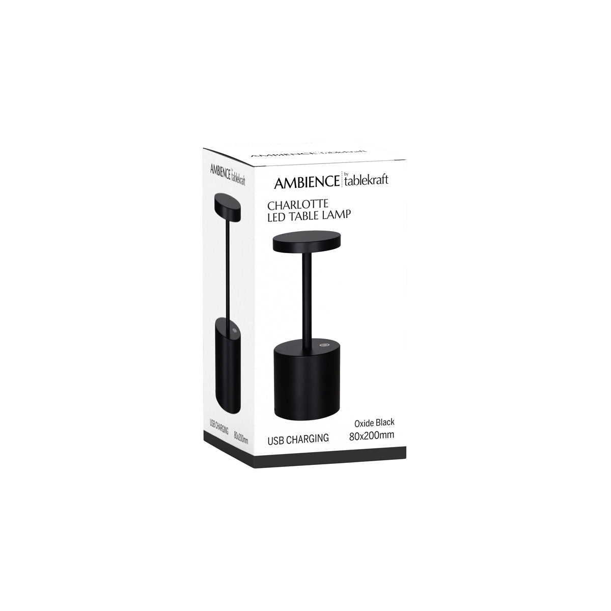 1000142 Tablekraft Ambience Charlotte Cordless LED Table Lamp Oxide Black 80x200mm Tomkin Australia Hospitality Supplies