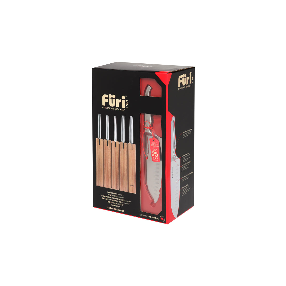 27134 Furi Pro Acacia Wood Knife Block Set 6pc Tomkin Australia Hospitality Supplies