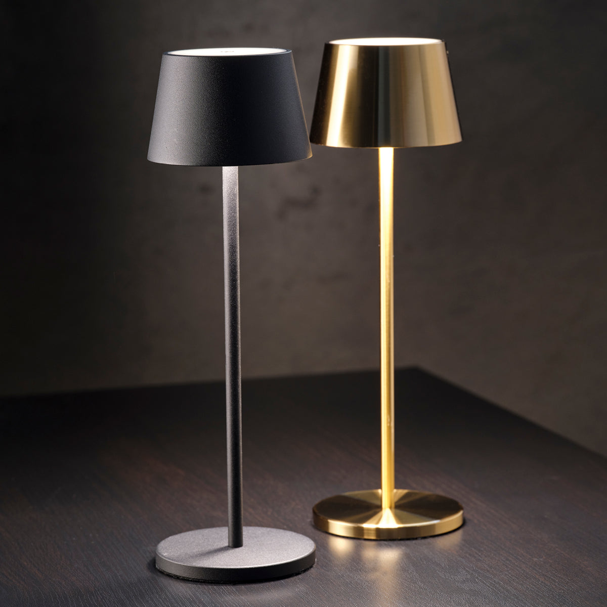 1000192 Tablekraft Ambience Amelia Cordless LED Table Lamp Oxide Black 110x350mm Tomkin Australia Hospitality Supplies