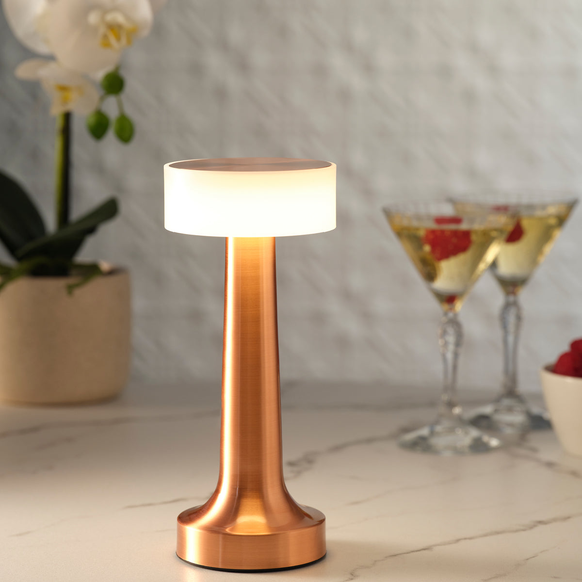 1000132 Tablekraft Ambience Aura Cordless LED Table Lamp Oxide Black 90x205mm Tomkin Australia Hospitality Supplies