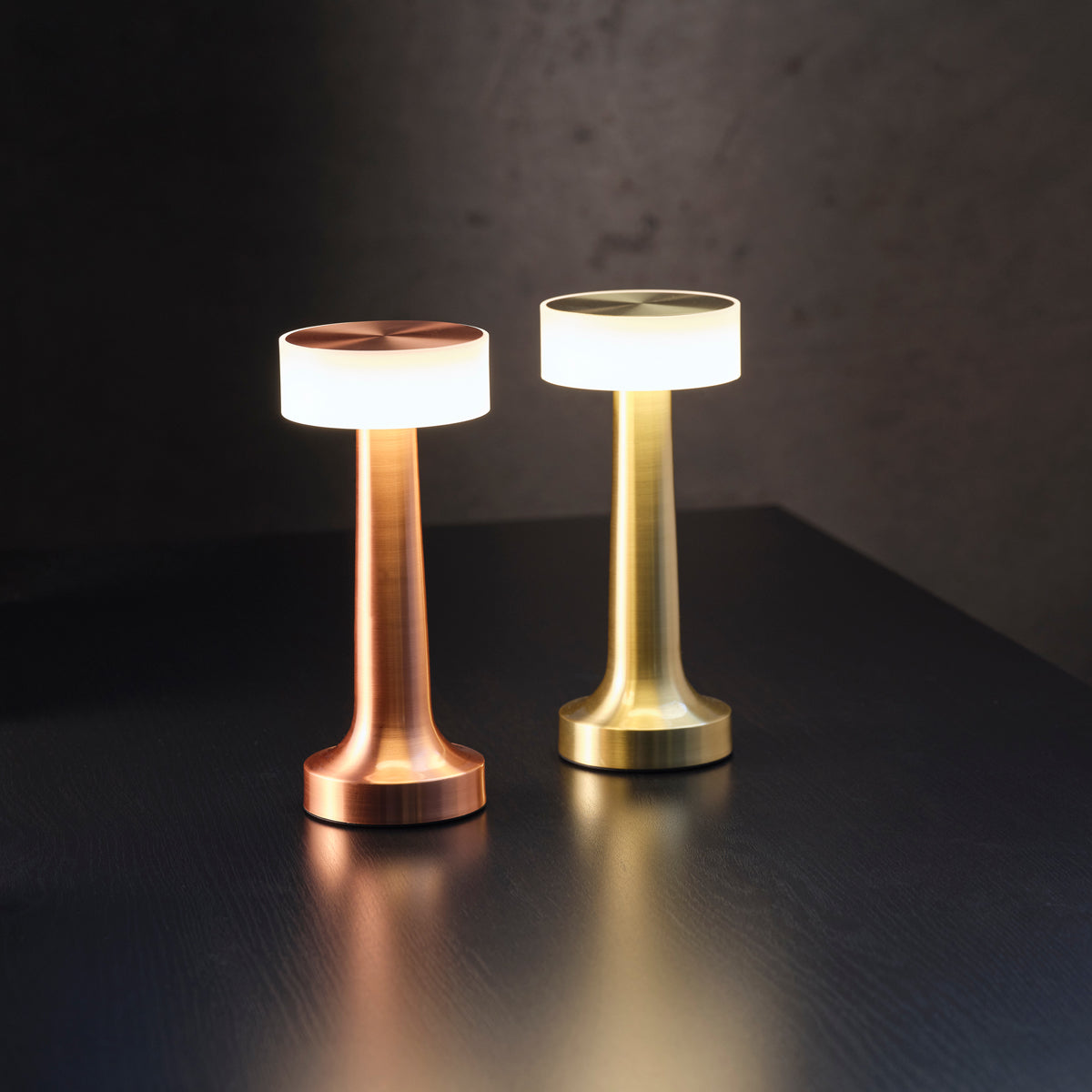 1000132 Tablekraft Ambience Aura Cordless LED Table Lamp Oxide Black 90x205mm Tomkin Australia Hospitality Supplies