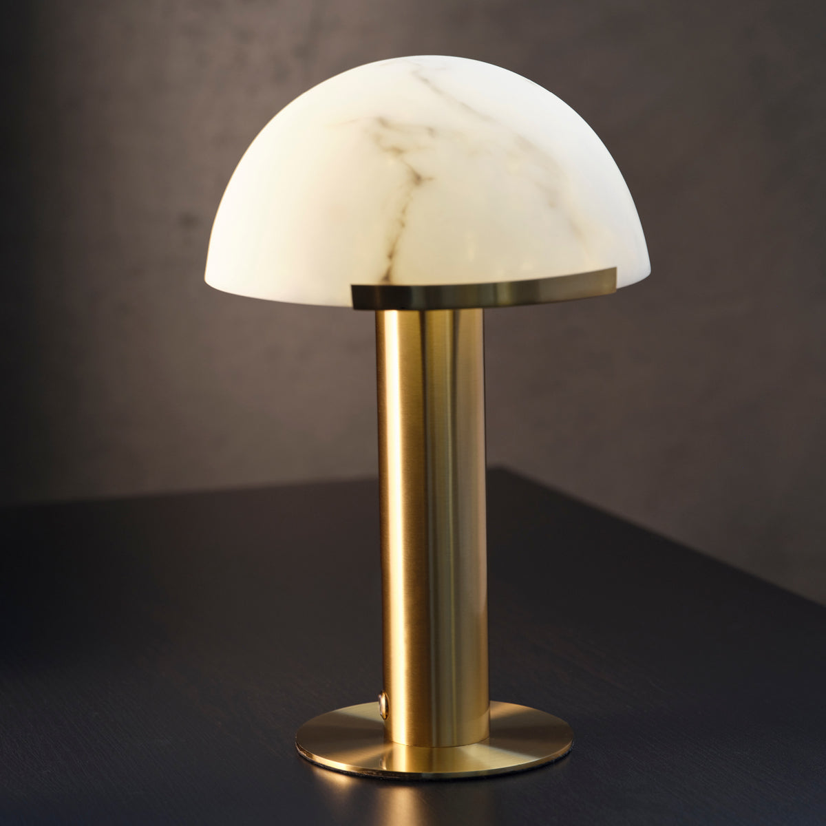 1000210 Tablekraft Phoebe Cordless LED Table Lamp Brass with Alabaster Shade 300x420mm Tomkin Australia Hospitality Supplies
