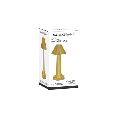 1000100 Tablekraft Ambience Helena Cordless LED Table Lamp Brushed Brass 97x220mm Tomkin Australia Hospitality Supplies