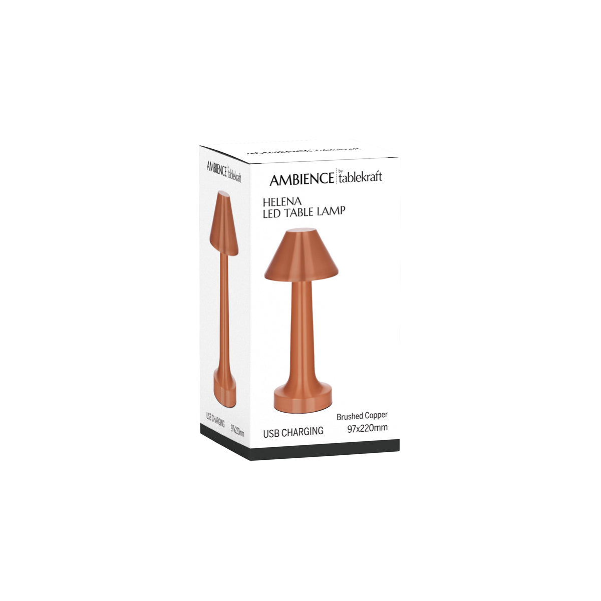 1000101 Tablekraft Ambience Helena Cordless LED Table Lamp Bushed Copper 97x220mm Tomkin Australia Hospitality Supplies