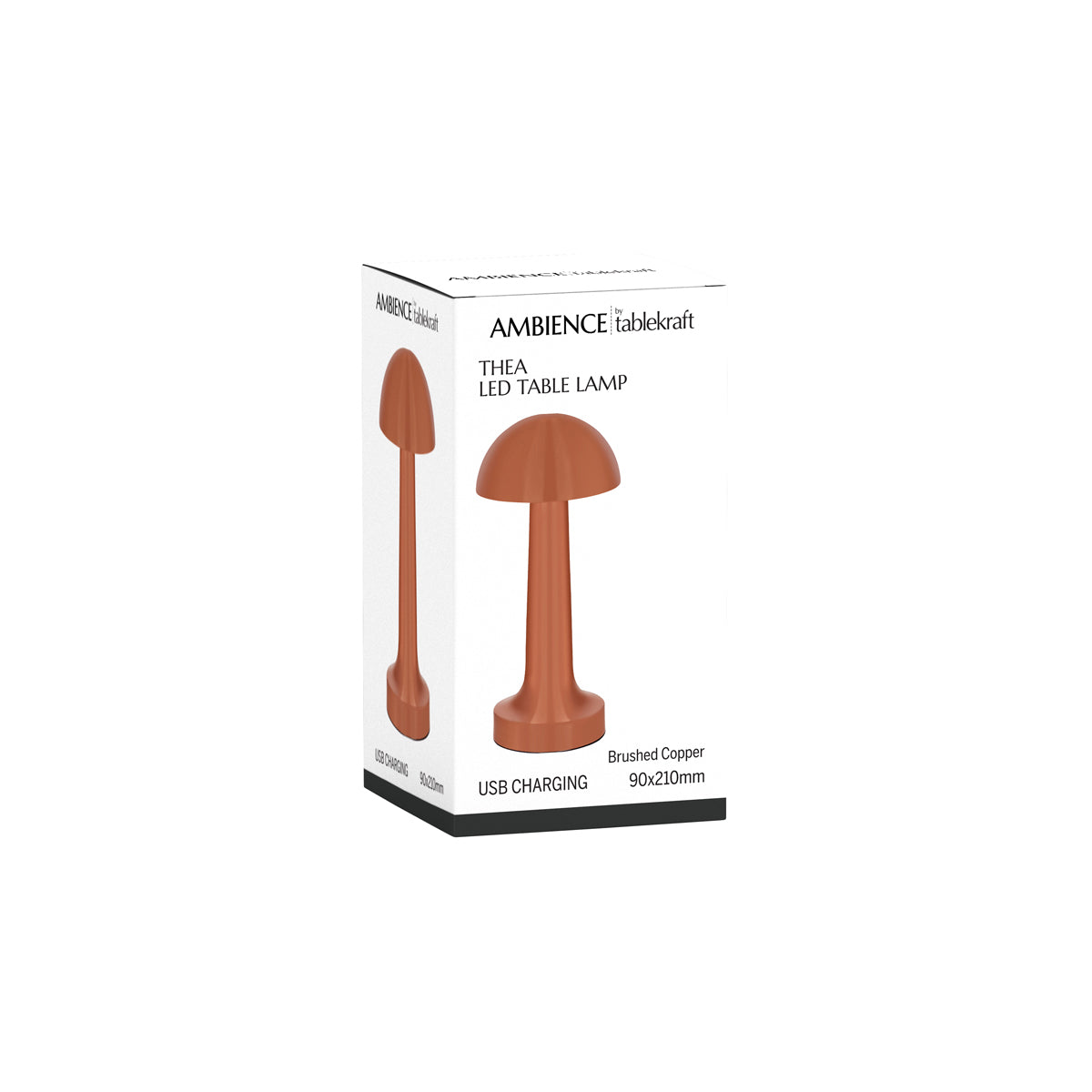 1000121 Tablekraft Ambience Thea Cordless LED Table Lamp Brushed Copper 90x210mm Tomkin Australia Hospitality Supplies