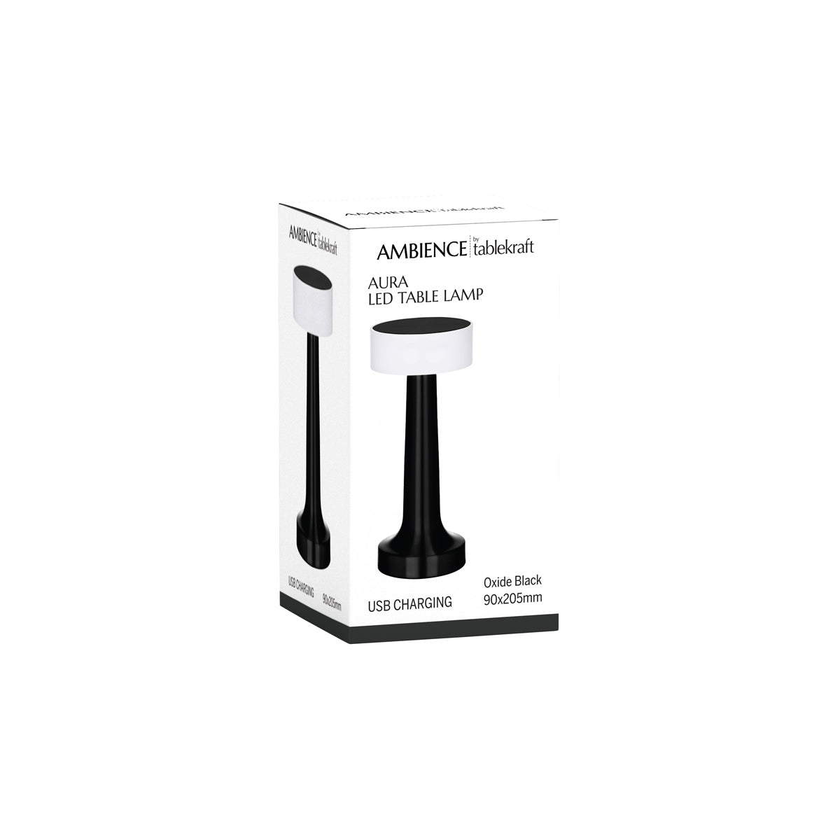 1000132 Tablekraft Ambience Aura Cordless LED Table Lamp Oxide Black 90x205mm Tomkin Australia Hospitality Supplies