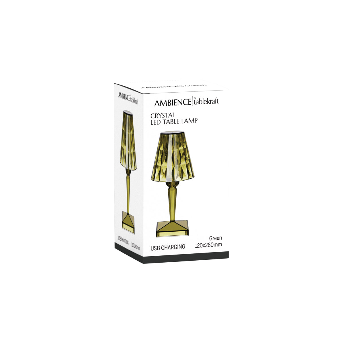 1000151 Tablekraft Ambience Crystal Cordless LED Table Lamp Green 120x260mm Tomkin Australia Hospitality Supplies