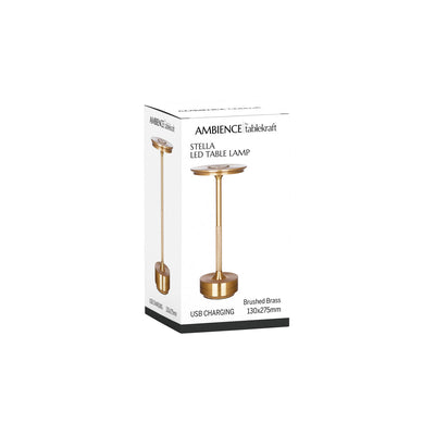 1000180 Tablekraft Ambience Stella Cordless LED Table Lamp Brushed Brass 130x275mm Tomkin Australia Hospitality Supplies