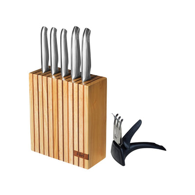 27108 Furi Pro Rubberwood Block Set with Sharpener 7pc Tomkin Australia Hospitality Supplies