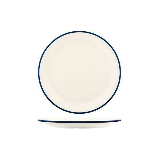 49931 JAB JAB Vintage Cream / Blue Rim Round Plate 265mm Tomkin Australia Hospitality Supplies