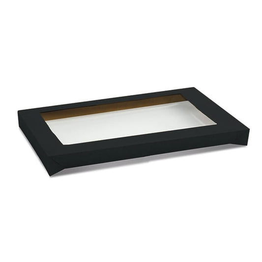 Rectangle Black Catering Tray Lid -Large -PET Window-100/ctn