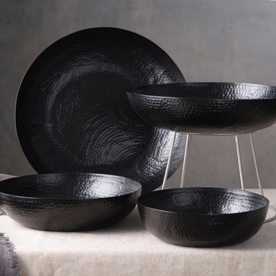 Round Serving / Seafood Bowl Hammered Black 250x80mm / 2.8L