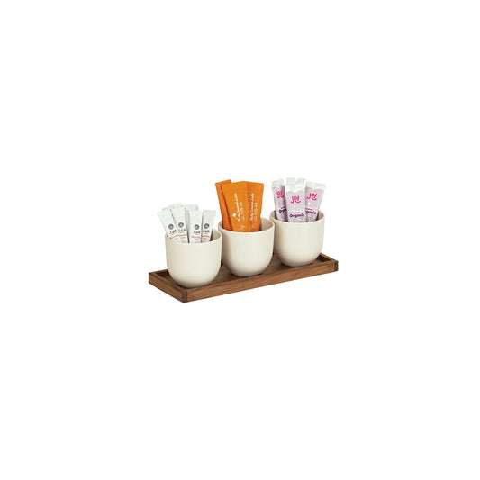 CM23204-78 Cal-Mil Sydney Walnut Round Jar Displays Includes 3 White Melamine Jars 324x127x114mm Tomkin Australia Hospitality Supplies