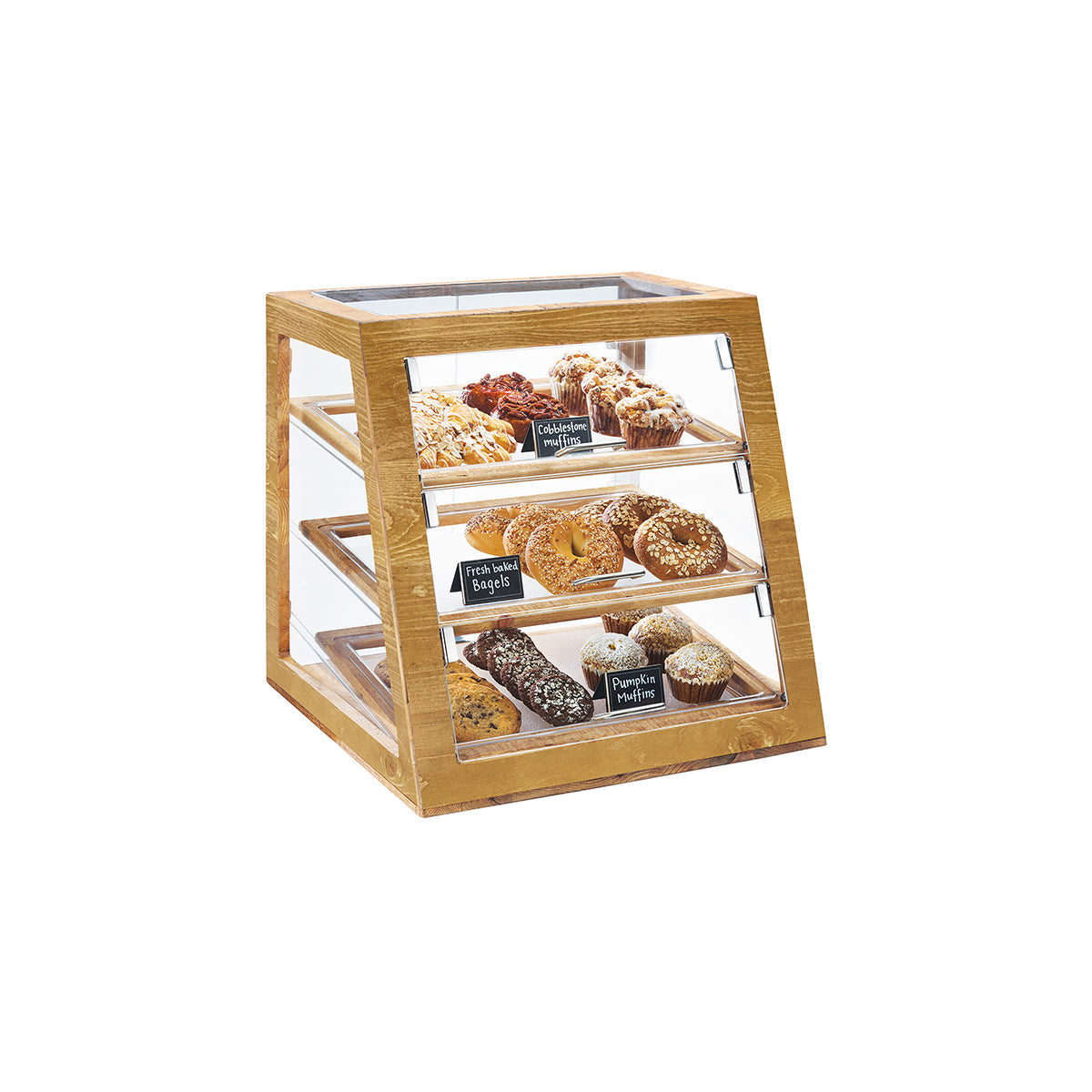 CM3432-S-99 Cal-Mil Madera Slant 3 Tier Display Case 533x546x546mm Tomkin Australia Hospitality Supplies