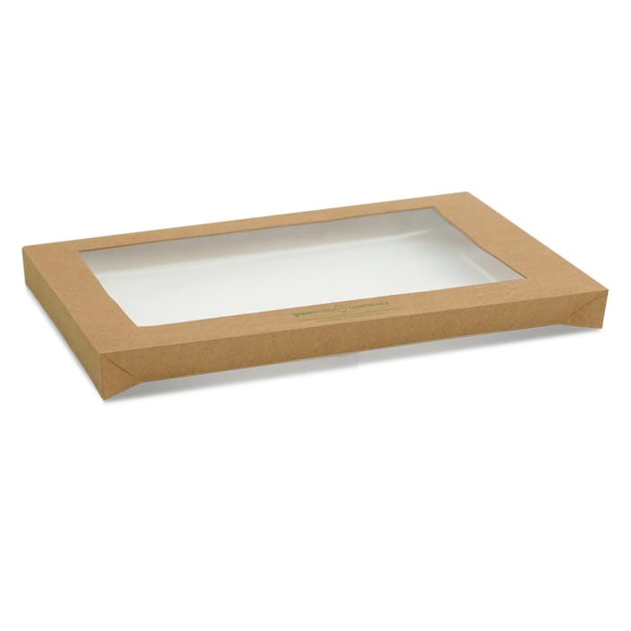Rectangle kraft catering tray lid large-PLA window-100/CTN
