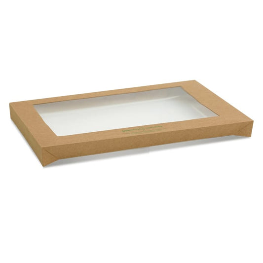 Rectangle kraft catering tray lid large-PLA window-100/CTN