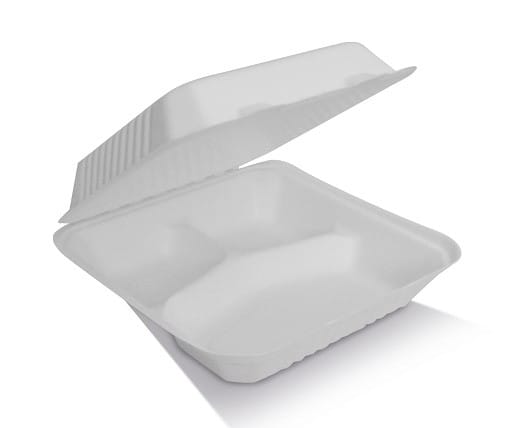 Sugarcan Clamshell 9''/3 Compartments 200pc/ctn