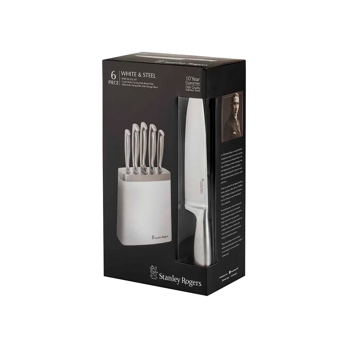 White & Steel 6pc Knife Block Set - DISCONTINUED BY SUPPLIER