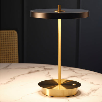 1000205 Tablekraft Camilla Cordless LED Table Lamp Brass Black 200x280mm Tomkin Australia Hospitality Supplies