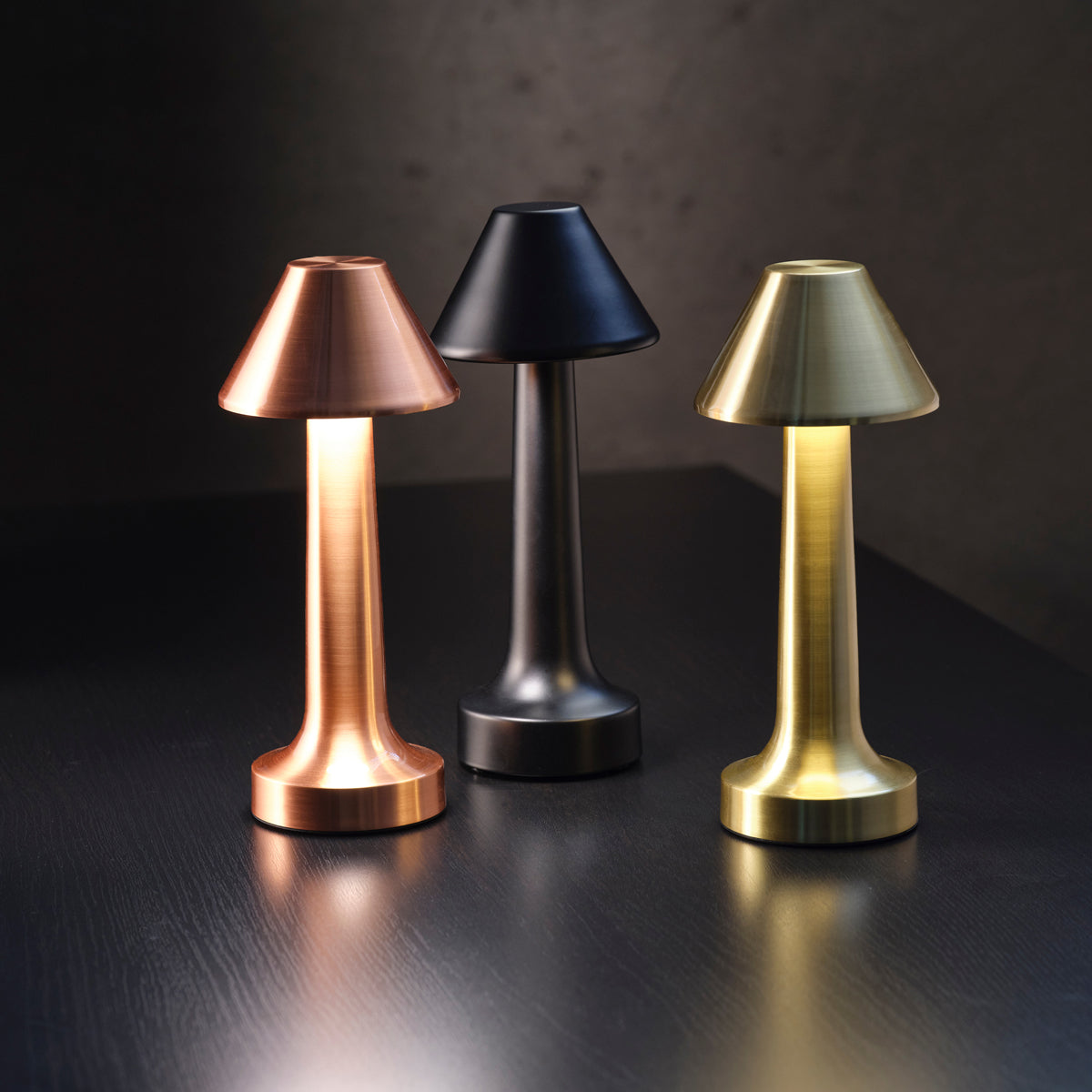 1000100 Tablekraft Ambience Helena Cordless LED Table Lamp Brushed Brass 97x220mm Tomkin Australia Hospitality Supplies