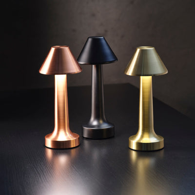1000100 Tablekraft Ambience Helena Cordless LED Table Lamp Brushed Brass 97x220mm Tomkin Australia Hospitality Supplies