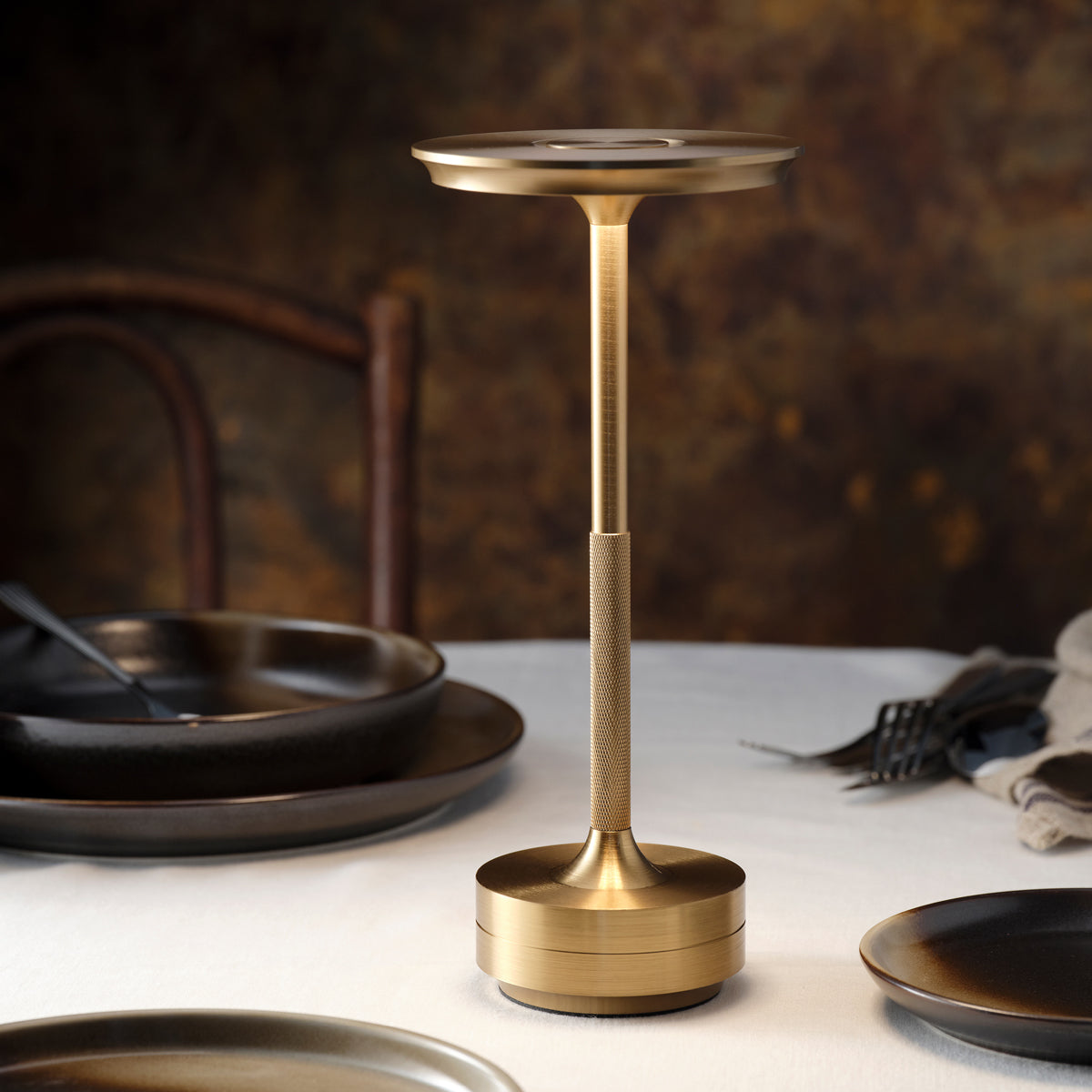 1000180 Tablekraft Ambience Stella Cordless LED Table Lamp Brushed Brass 130x275mm Tomkin Australia Hospitality Supplies