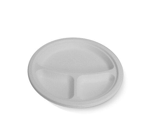 Sugarcane Round Plate 9''/3 compartment 500pc/ctn