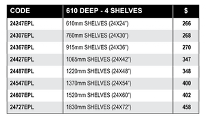 4 Shelf Atlas Wire Shelving Kits-610DEEP-1370 LENGTH