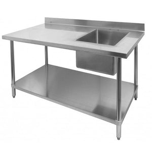 Stainless Steel Single Kitchen Sink with Splashback 1500x600x900