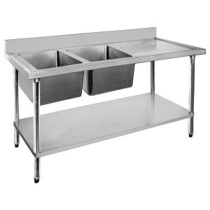 Stainless Steel Double Kitchen Sink with Splashback 1500x600x900